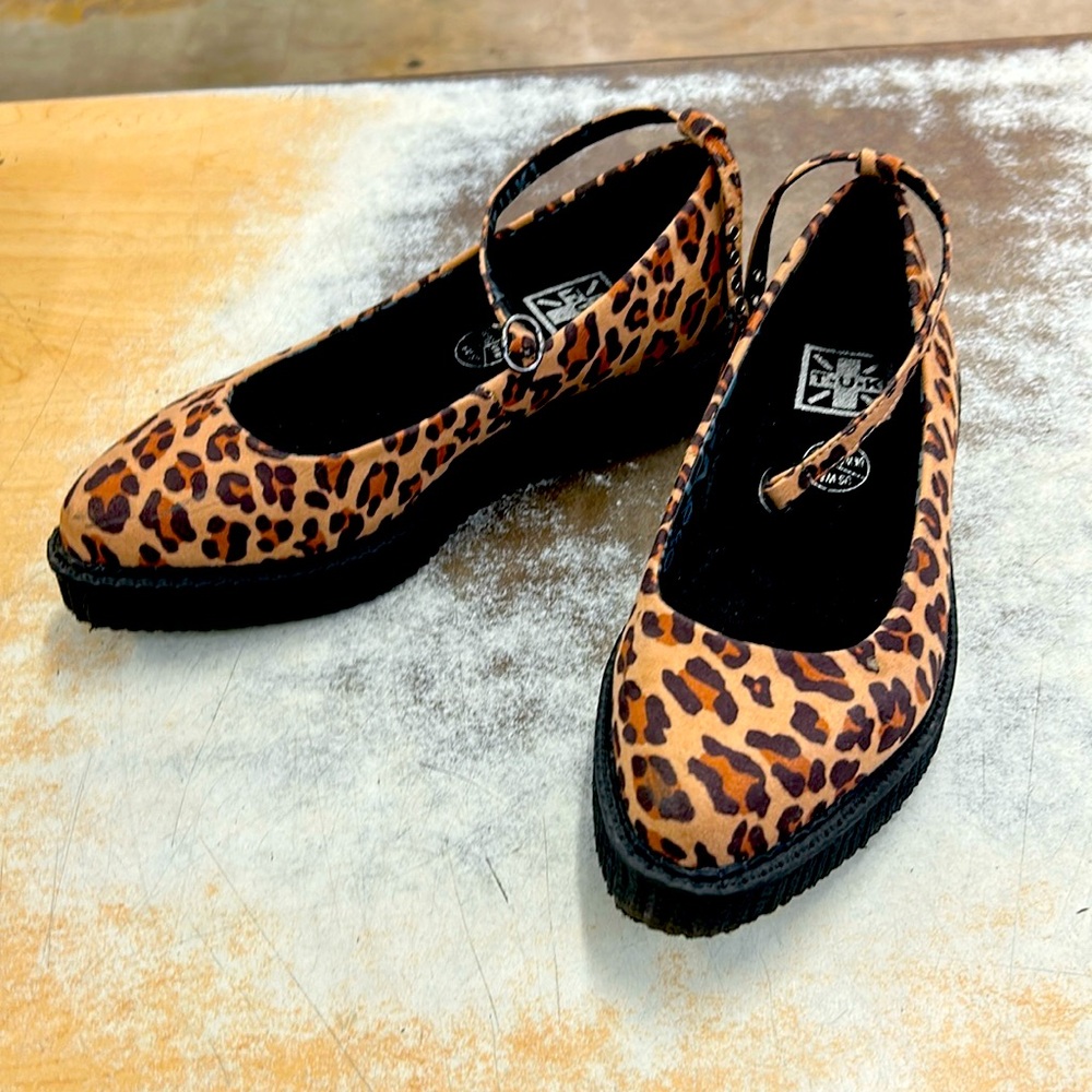 TUK Leopard Pointed Ballet Flat with Ankle Strap